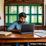 유기농업 자격증 시험 준비 꿀팁 - A focused Bengali student studying an organic agriculture certification syllabus at a wooden desk, s...