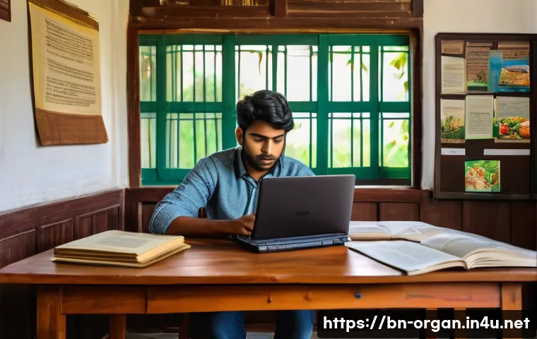 유기농업 자격증 시험 준비 꿀팁 - A focused Bengali student studying an organic agriculture certification syllabus at a wooden desk, s...